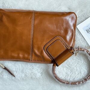 HOBO Tan Leather Wristlet with Modern Ring Handle